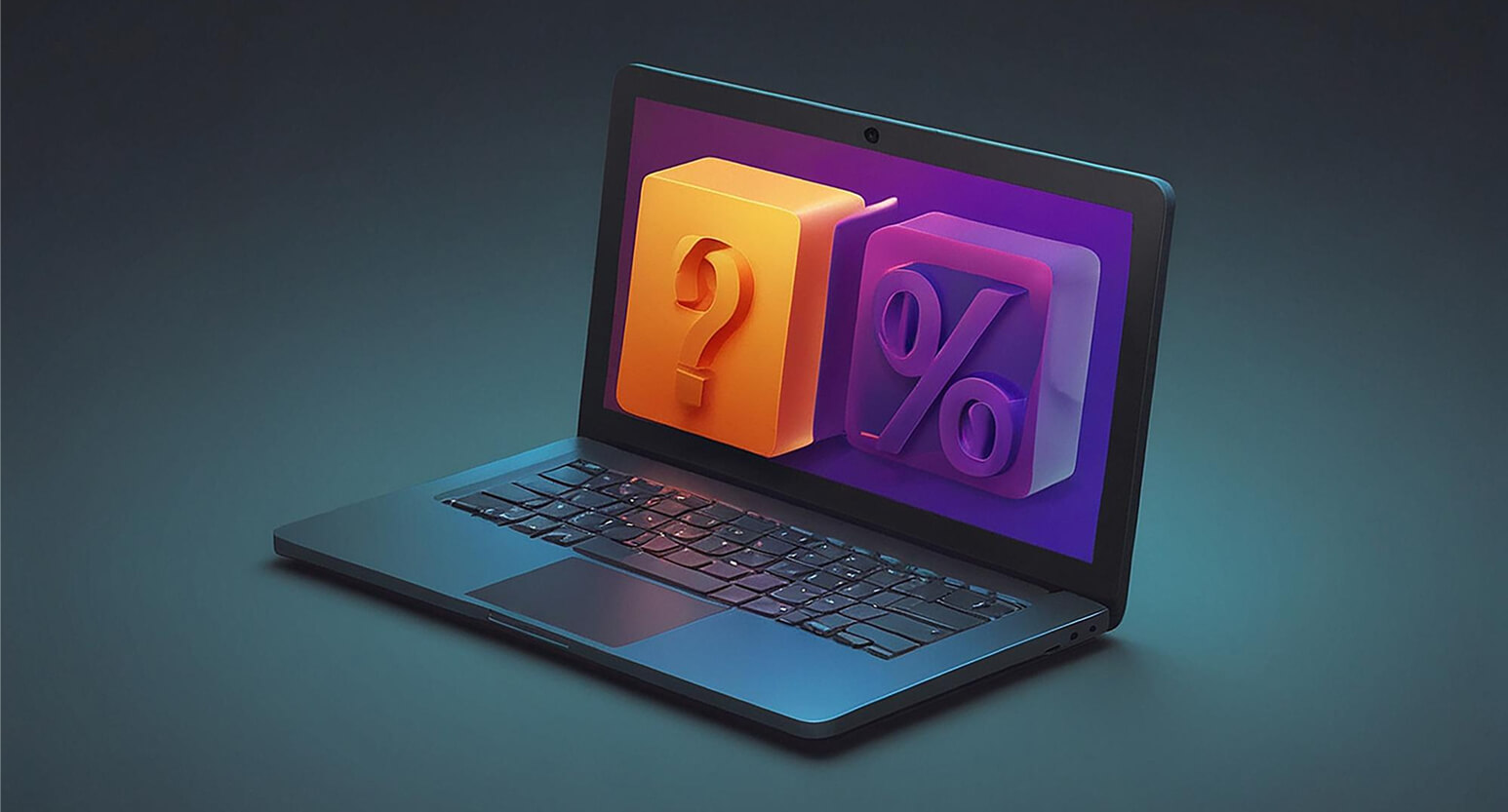 Computer screen displaying question mark and percentage symbols, representing pricing questions, calculations, and uncertainty.